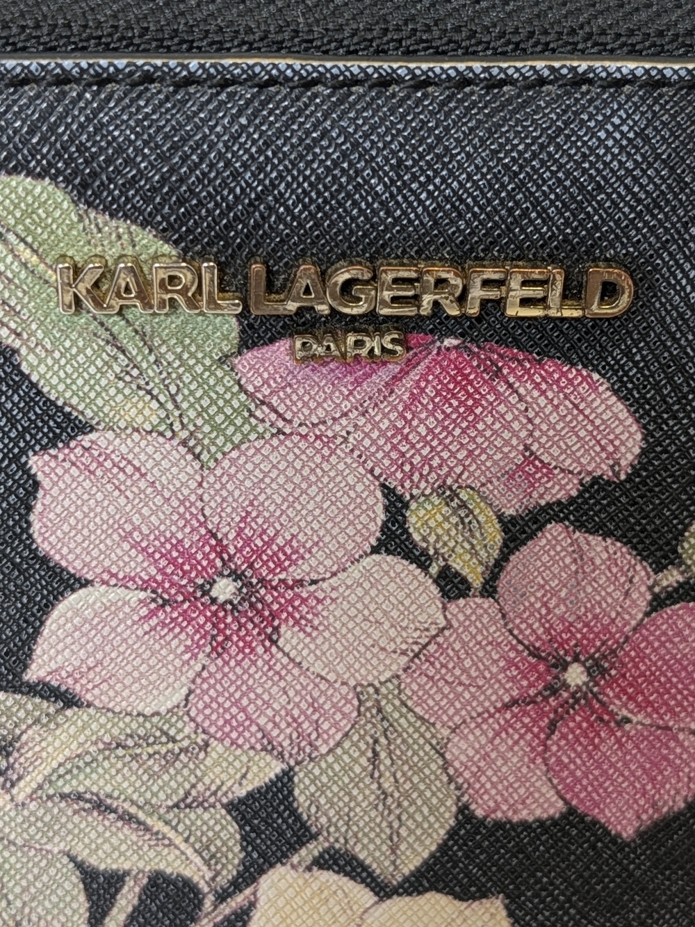 Karl Lagerfeld Black Wallet with Pink Floral Print and Gold Logo - Picture 2 of 6